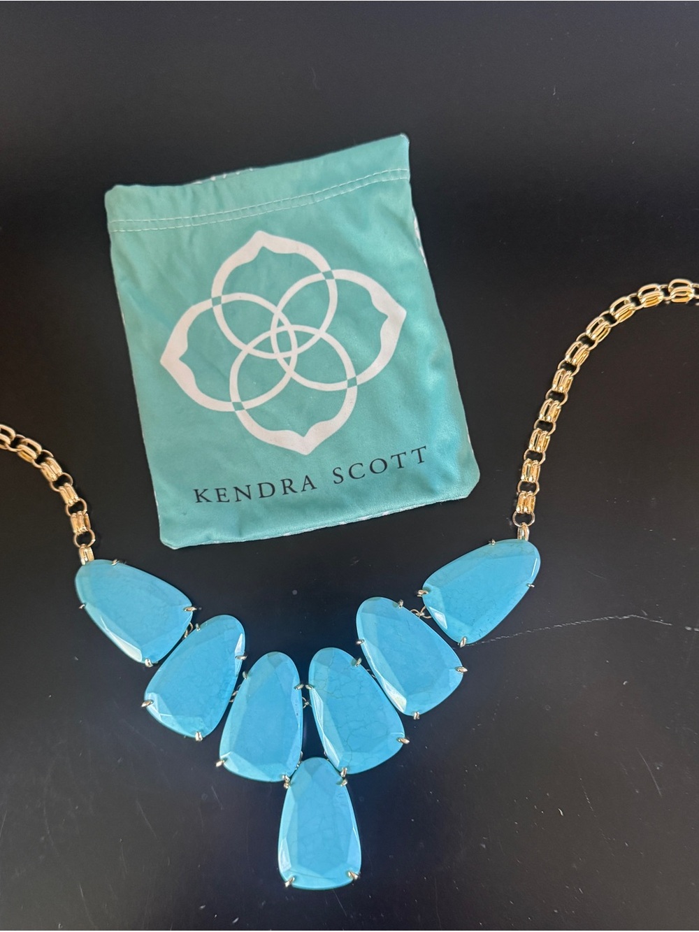 Kendra Scott Turquoise Blue Bib Necklace with Gold Chain